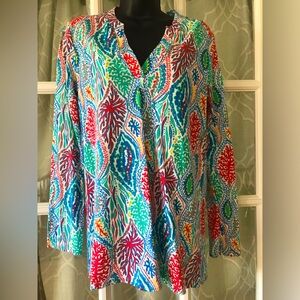 Lilly Pulitzer size S long sleeve coral sea pattern bold bright colored top EUC